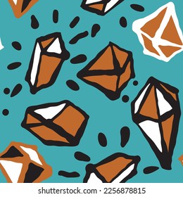 Abstract seamless vector pattern with gemstones decorative elements. Hand drawn background in boho style for textile print, fabric design, wallpaper and digital paper, wrapping.