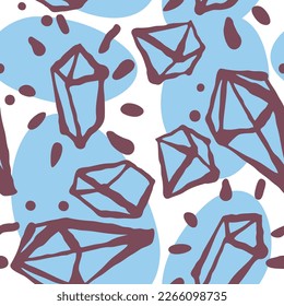 Abstract seamless vector pattern with gemstones decorative elements. Hand drawn background in boho style for textile print, fabric design, wallpaper and digital paper, wrapping.