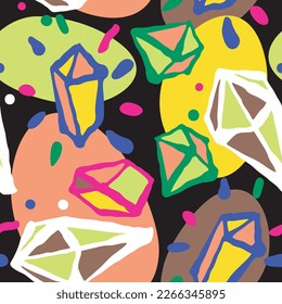 Abstract seamless vector pattern with gemstones decorative elements. Hand drawn background in boho style for textile print, fabric design, wallpaper and digital paper, wrapping.