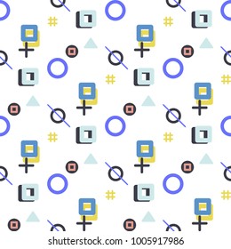 Abstract seamless vector pattern for girls, boys, clothes. Creative background with dots, geometric figures Funny wallpaper for textile and fabric. Fashion style. Colorful bright