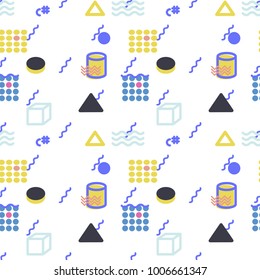 Abstract seamless vector pattern for girls, boys, clothes. Creative background with dots, geometric figures Funny wallpaper for textile and fabric. Fashion style. Colorful bright