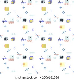 Abstract seamless vector pattern for girls, boys, clothes. Creative background with dots, geometric figures Funny wallpaper for textile and fabric. Fashion style. Colorful bright
