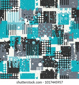 Abstract seamless vector pattern for girls, boys, clothes. Creative background with dots, geometric figures Funny wallpaper for textile and fabric. Fashion style. Colorful bright.