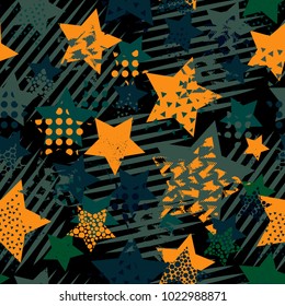 Abstrakte nahtlose Vektorillustration Muster für Mädchen, Jungen, Kleidung. Kreativer Hintergrund mit Punkten, geometrische Figuren - Sonnige Tapeten für Textilien und Gewebe. Mode. Farbenfroh.