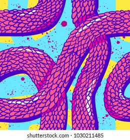 Abstract seamless vector pattern for girls, boys, clothes. Creative background with dots and snake skin. Funny wallpaper for textile and fabric. Fashion style. Colorful bright