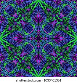 Abstract seamless vector pattern for girls, boys, clothes. Creative background with arabesco Funny wallpaper for textile and fabric. Fashion style. Colorful bright.