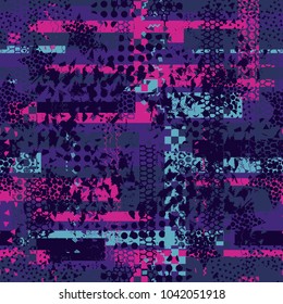 Abstract seamless vector pattern for girls, boys, clothes. Creative background with dots, geometric figures Funny wallpaper for textile and fabric. Fashion style. Colorful bright
