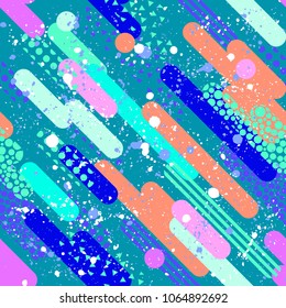 Abstract seamless vector pattern for girls, boys, clothes. Creative background with dots, geometric figures Funny wallpaper for textile and fabric. Fashion style. Colorful bright