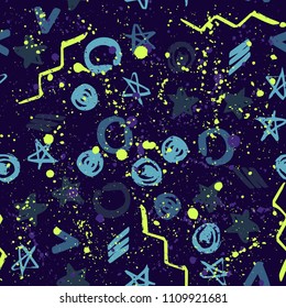 Abstract seamless vector pattern for girls, boys, clothes. Creative background with dots, geometric figures Funny wallpaper for textile and fabric. Fashion style. Colorful bright