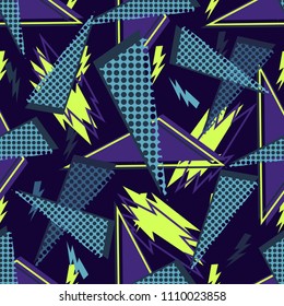 Abstract seamless vector pattern for girls, boys, clothes. Creative background with dots, geometric figures Funny wallpaper for textile and fabric. Fashion style. Colorful bright