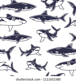 Abstract seamless vector pattern for girls, boys, clothes. Creative background with sharks. Funny wallpaper for textile and fabric. Fashion style. Colorful bright