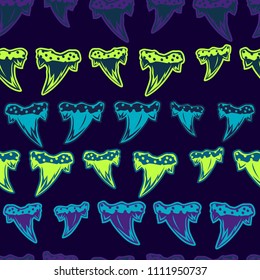 Abstract seamless vector pattern for girls, boys, clothes. Creative background with Tooth of sharks. Funny wallpaper for textile and fabric. Fashion style. Colorful bright
