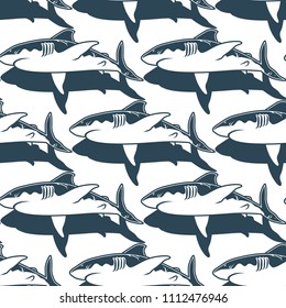 Abstract seamless vector pattern for girls, boys, clothes. Creative background with sharks. Funny wallpaper for textile and fabric. Fashion style. Colorful bright
