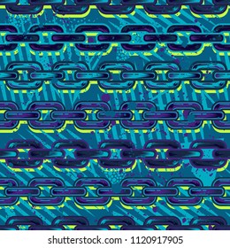 Abstract seamless vector pattern for girls, boys, clothes. Creative background with chain, geometric figures Funny wallpaper for textile and fabric. Fashion style. Colorful bright