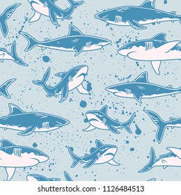 Abstract seamless vector pattern for girls, boys, clothes. Creative background with sharks. Funny wallpaper for textile and fabric. Fashion style. Colorful bright