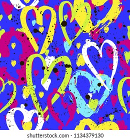 Abstract seamless vector pattern for girls, boys, clothes. Creative background with dots, hearts. Funny wallpaper for textile and fabric. Fashion style. Colorful bright