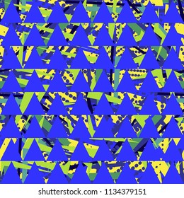 Abstract seamless vector pattern for girls, boys, clothes. Creative background with triangle, geometric figures Funny wallpaper for textile and fabric. Fashion style. Colorful bright