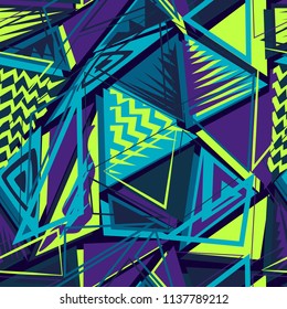 Abstract seamless vector pattern for girls, boys, clothes. Creative background with dots, geometric figures triangle. Funny wallpaper for textile and fabric. Fashion style. Colorful bright