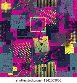 Abstract seamless vector pattern for girls, boys, clothes. Creative background with dots, geometric figures Funny wallpaper for textile and fabric. Fashion style. Colorful bright