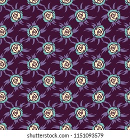 Abstract seamless vector pattern for girls, boys, clothes. Creative background with roses figures. Funny wallpaper for textile and fabric. Fashion style. Colorful bright