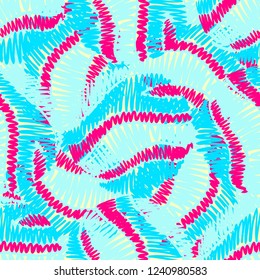 Abstract seamless vector pattern for girls, boys, clothes. Creative background with dots, geometric figures Funny wallpaper for textile and fabric. Fashion style. Colorful bright