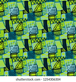 Abstract seamless vector pattern for girls, boys, clothes. Creative background with dots, geometric figures Funny wallpaper for textile and fabric. Fashion style. Colorful bright