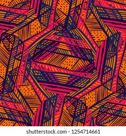 Abstract seamless vector pattern for girls, boys, clothes. Creative background with dots, geometric figures Funny wallpaper for textile and fabric. Fashion style. Colorful bright