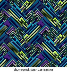 Abstract seamless vector pattern for girls, boys, clothes. Creative background with dots, geometric figures Funny wallpaper for textile and fabric. Fashion style. Colorful bright