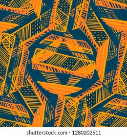 Abstract seamless vector pattern for girls, boys, clothes. Creative background with dots, geometric figures Funny wallpaper for textile and fabric. Fashion style. Colorful bright