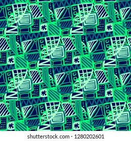 Abstract seamless vector pattern for girls, boys, clothes. Creative background with dots, geometric figures Funny wallpaper for textile and fabric. Fashion style. Colorful bright