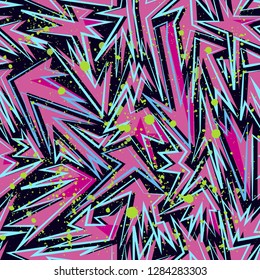 Abstract seamless vector pattern for girls, boys, clothes. Creative background with dots, geometric figures Funny wallpaper for textile and fabric. Fashion style. Colorful bright