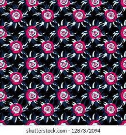 Abstract seamless vector pattern for girls, boys, clothes. Creative background with roses figures. Funny wallpaper for textile and fabric. Fashion style. Colorful bright