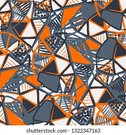 Abstract seamless vector pattern for girls, boys, clothes. Creative background with dots, geometric figures Funny wallpaper for textile and fabric. Fashion style. Colorful bright