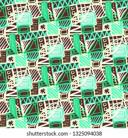 Abstract seamless vector pattern for girls, boys, clothes. Creative background with dots, geometric figures Funny wallpaper for textile and fabric. Fashion style. Colorful bright