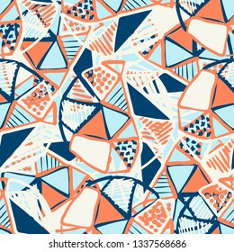 Abstract seamless vector pattern for girls, boys, clothes. Creative background with dots, geometric figures Funny wallpaper for textile and fabric. Fashion style. Colorful bright