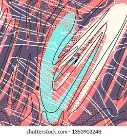 Abstract seamless vector pattern for girls, boys, clothes. Creative background with lines, wavy geometric figures. Funny wallpaper for textile and fabric. Fashion style.