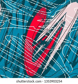 Abstract seamless vector pattern for girls, boys, clothes. Creative background with lines, wavy geometric figures. Funny wallpaper for textile and fabric. Fashion style.