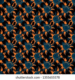Abstract seamless vector pattern for girls, boys, clothes. Creative background with roses figures. Funny wallpaper for textile and fabric. Fashion style. Colorful bright