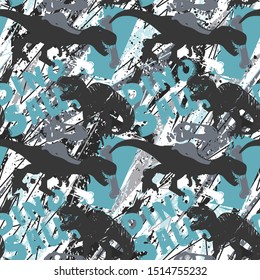 Abstract seamless vector pattern for girls, boys, clothes. Creative background with Jurassic period, dinosaur creative Funny wallpaper for textile and fabric. Fashion style. Colorful bright.