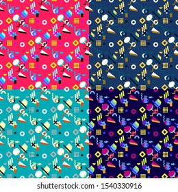Abstract seamless vector pattern for girls, boys, clothes. Creative background with dots, geometric figures Funny wallpaper for textile and fabric. Fashion style. Colorful bright.