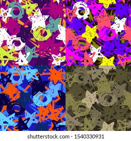 Abstract seamless vector pattern for girls, boys, clothes. Creative background with dots, geometric figures Funny wallpaper for textile and fabric. Fashion style. Colorful bright.