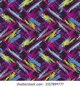 Abstract seamless vector pattern for girls, boys, clothes. Creative background with dots, geometric figures Funny wallpaper for textile and fabric. Fashion style. Colorful bright.