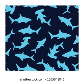 Abstract seamless vector pattern for girls, boys, clothes. Creative background with sharks. Funny wallpaper for textile and fabric. Fashion style. Colorful bright