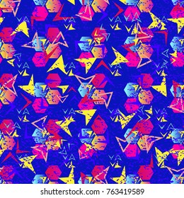 Abstract seamless vector pattern for girls, boys, clothes. Creative background with dots, geometric figures Funny wallpaper for textile and fabric. Fashion style. Colorful bright