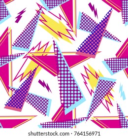 Abstract seamless vector pattern for girls, boys, clothes. Creative background with dots, geometric figures Funny wallpaper for textile and fabric. Fashion style. Colorful bright