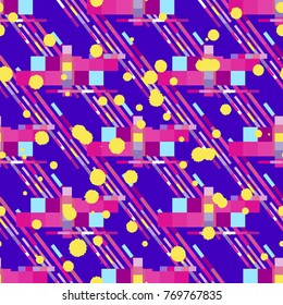 Abstract seamless vector pattern for girls, boys, clothes. Creative background with dots, geometric figures Funny wallpaper for textile and fabric. Fashion style. Colorful bright