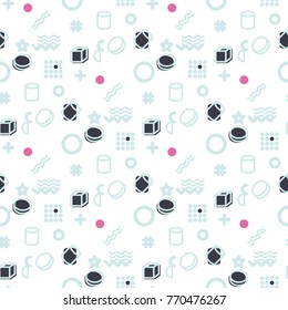 Abstract seamless vector pattern for girls, boys, clothes. Creative background with dots, geometric figures Funny wallpaper for textile and fabric. Fashion style. Colorful bright