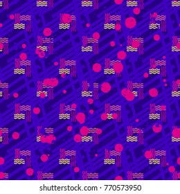 Abstract seamless vector pattern for girls, boys, clothes. Creative background with dots, geometric figures Funny wallpaper for textile and fabric. Fashion style. Colorful bright