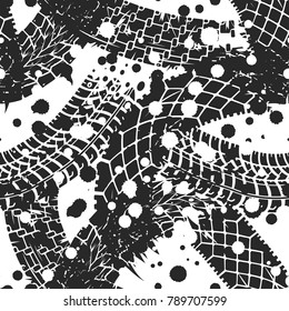 Abstract seamless vector pattern for girls, boys, clothes. Creative background with traces of tires Funny wallpaper for textile and fabric. Fashion style. Colorful bright