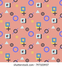 Abstract seamless vector pattern for girls, boys, clothes. Creative background with dots, geometric figures Funny wallpaper for textile and fabric. Fashion style. Colorful bright